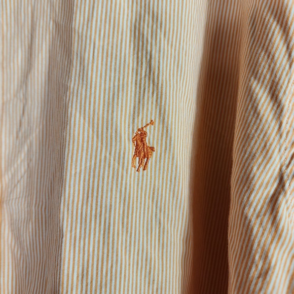 Ralph Lauren Yarmouth Striped Button Down Shirt Men Orange  Cotton Long Sleeve - Picture 3 of 6